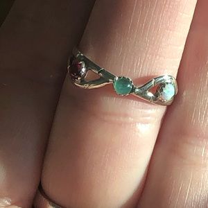 Navajo ring green onyx opal and amethyst